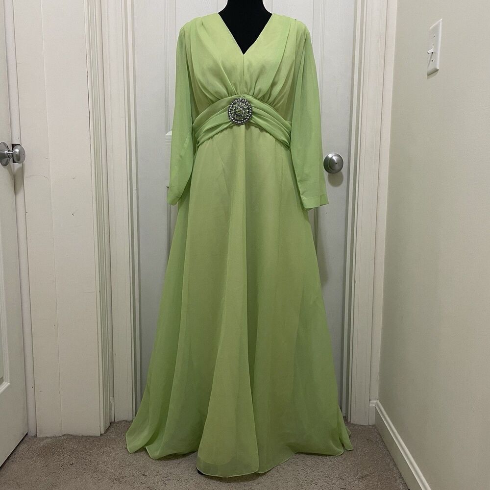 Vintage 70s Lime Green Gown Bridesmaid Prom Dress‎ Renaissance Bridgerton 1976